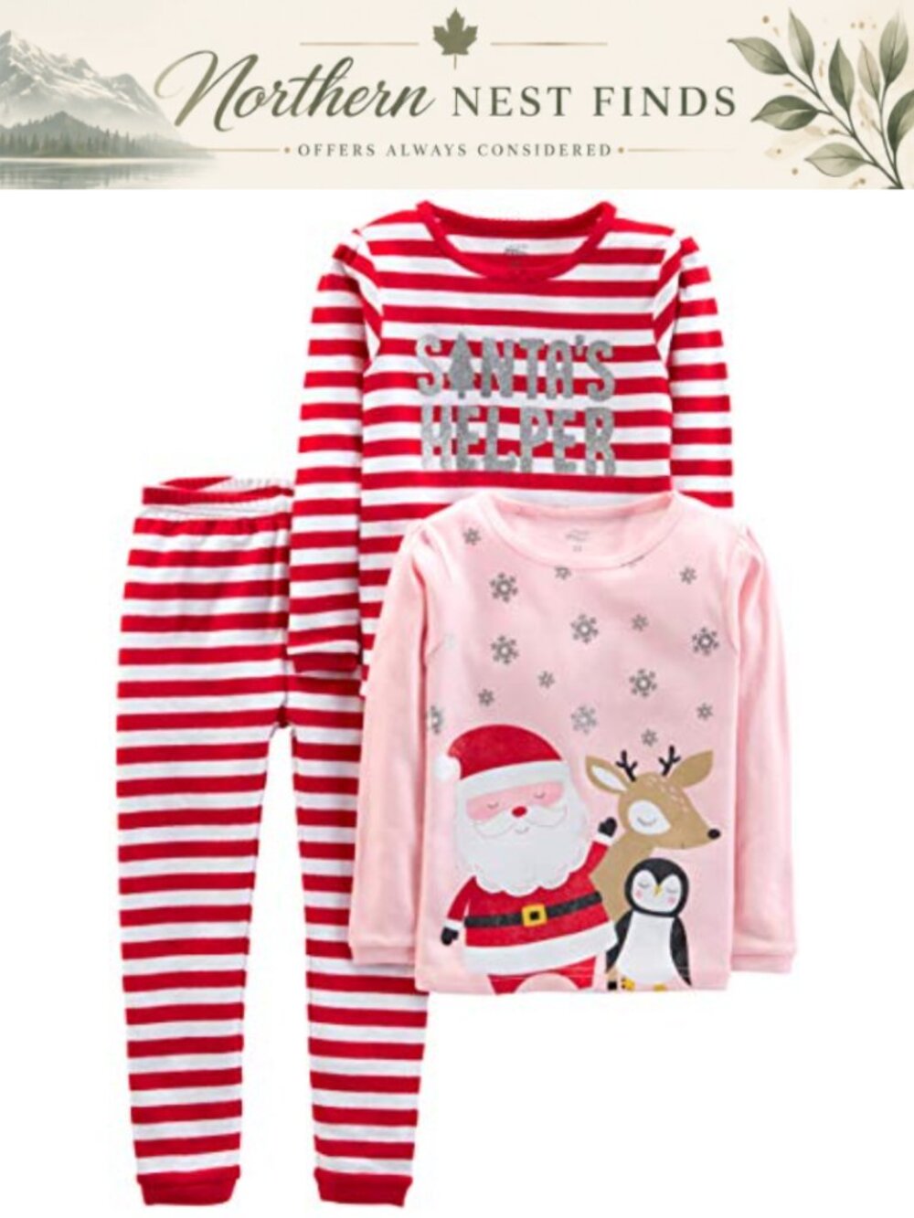 Carter's 3-Piece Snug-Fit Cotton Christmas Pajama Set Girls